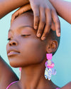 Bird Orchid Statement Earrings - Hot pink
