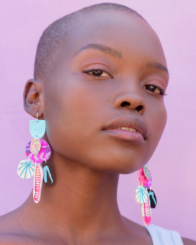 Bird Orchid Statement Earrings - Turquoise