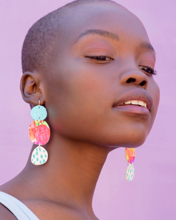 Three Circles Statement Earrings - Turquoise