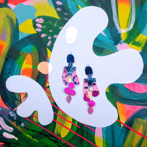 The Banyan Tree Statement Earrings - Hot Pink
