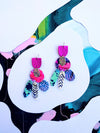 Bird Orchid Statement Earrings - Hot pink